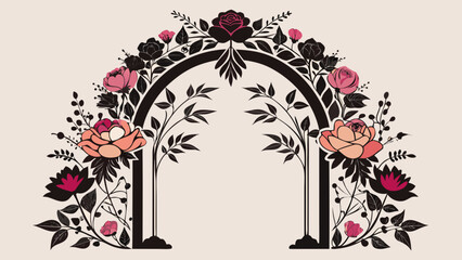 Vector art of elegant floral arch with roses, perfect for wedding invitations and romantic designs, adding a touch of natural beauty and sophistication to any project