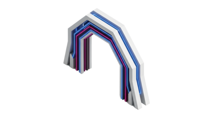 Futuristic Neon Light Arch Structure in White Background