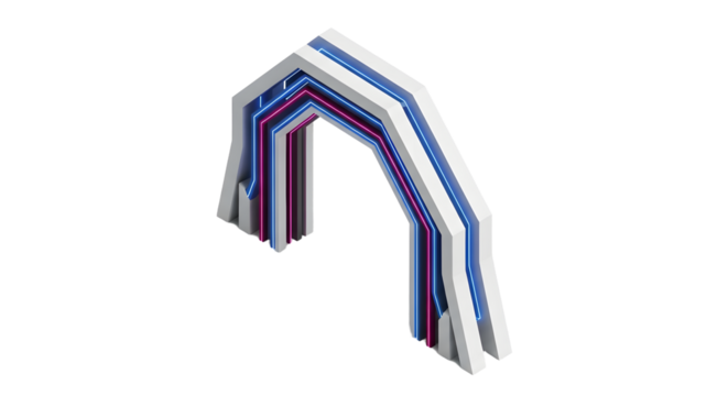 Futuristic Neon Light Arch Structure in White Background