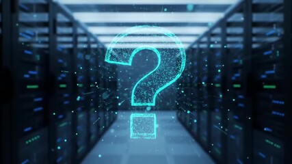 Question Mark in Blue Over a Server Room Interior - Powered by Adobe