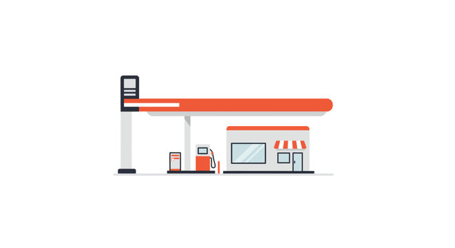 Flat Vector Illustration of a Gas Station with Convenience Store.