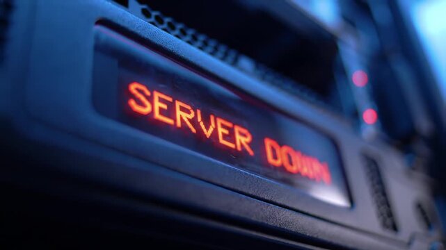 Red Server Down Message on a Computer Server in Dark Blue Lighting