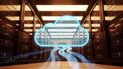 Server Room Network with Data Cloud Light Effect in Abstract Blue - Powered by Adobe