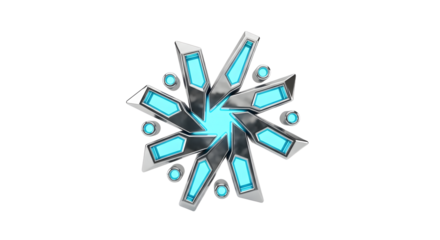 Futuristic Snowflake Icon with Blue Accents in Metallic Style for Technology and Winter Themes