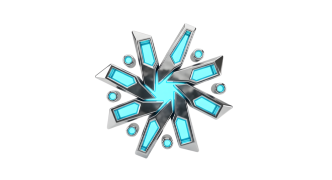 Futuristic Snowflake Icon with Blue Accents in Metallic Style for Technology and Winter Themes