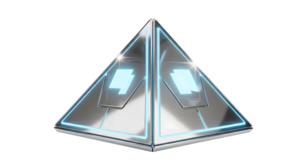 Futuristic Triangular Device with Glowing Blue Lights in Modern Style