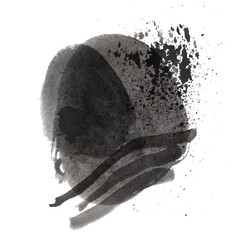 Abstract Ink Wash Painting with Transparent Background Featuring Splatter and Brushstrokes