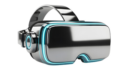 Futuristic Virtual Reality Headset with Metallic Finish and Blue Light Accents