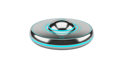 Futuristic Wireless Charging Device with Blue Accent Lights on White Background