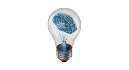 Light Bulb with Blue Neon Brain Inside Modern Creative Design