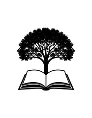 An open book topped by a flourishing tree