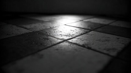 Abstract patterned floor illuminated by spotlight in dark space