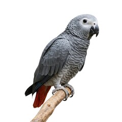 Fototapeta premium Gray Parrot Perched on Branch Isolated on White Background