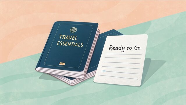 Travel Essentials Notebooks and Ready to Go Note on Pastel Background - Powered by Adobe