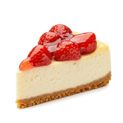 Strawberry Cheesecake Slice with Glaze on White Background
