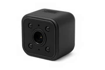 Mini spy camera recording surveillance video on transparent background