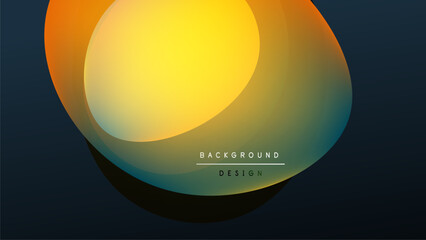 Abstract colorful circles overlap dark background. Gradient hues blend, creating modern visual effect. Simple design, elegant presentation.