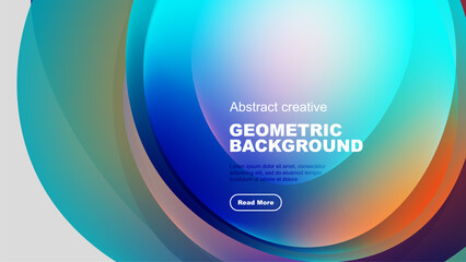 Vibrant abstract shapes overlap, creating colorful geometric background. Text invites further exploration.