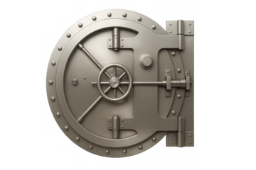 Bank vault door protecting wealth and data on transparent background