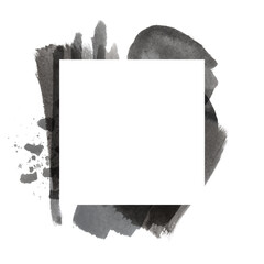 Abstract Brushstrokes in Grey and Black Enclosing a Square White Space with Transparent Background