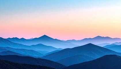 Obraz premium Pixelated Mountains at Sunset with Blue and Pink Hues in a Digital Landscape Art Concept Scenery and Horizon with Fading Colors and Geometric Details