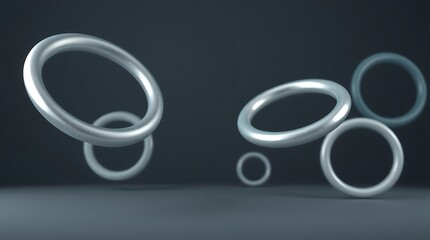 Abstract Rings - A Minimalist Composition of Silver Toruses in Space.