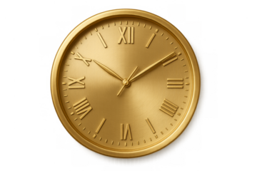 Golden clock face with roman numerals, transparent background