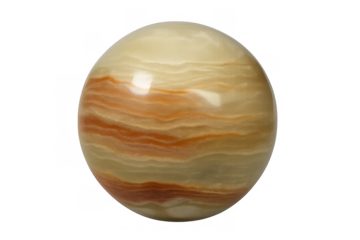 Polished onyx sphere resembling gas giant planet on transparent background