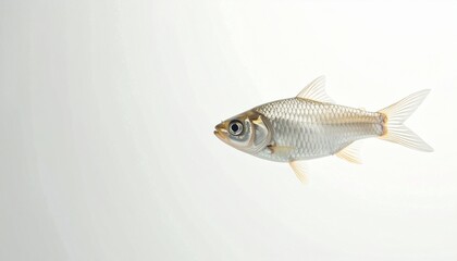 Fototapeta premium Single fish with streamlined body, metallic blue and silver coloration, forked tail, pointed snout, prominent eyes, and visible fins, isolated against plain white background for biological reference.