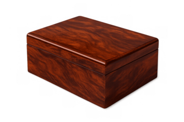 Lacquered wooden storage box on transparent background