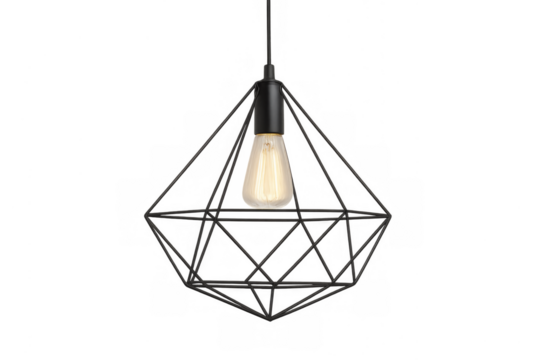 Black metal geometric pendant lamp with edison bulb