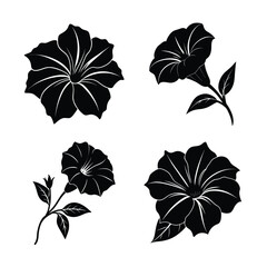 Petunia flower icons collection for floral and garden design