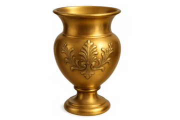 Gold ornate decorative vase urn with transparent background