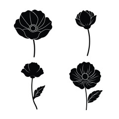 Poppy Flower Icons Collection for Nature Garden and Decoration