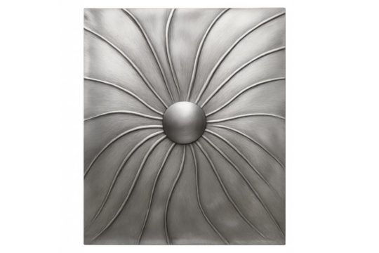 Abstract silver metal relief displaying sunburst pattern