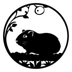 Silhouette Illustration of a Guinea Pig in a Natural Circle Frame