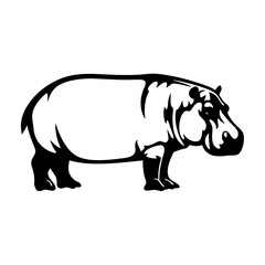 Monochromatic hippopotamus illustration showcasing strength and serenity against white background