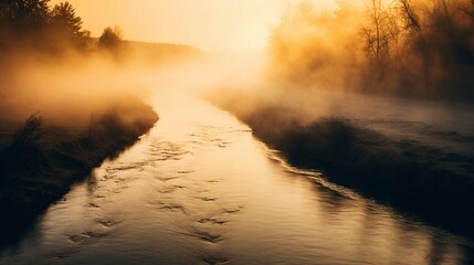 A river fork with one side flowing into golden light and the other into thick fog, symbolizing unpredictable outcomes of business models dependent on split-second decisions.