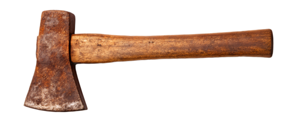 Rusty Axe with Wooden Handle on White Background | Vintage Tool for Forestry, Lumberjacking, and Rustic Decor