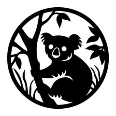 Fototapeta premium Black and white silhouette image of a koala bear in a tree