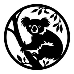 Stylized Silhouette of a Koala in a Tree Circle Design Illustration