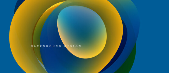 Abstract layers create dynamic visual effect. Blue, yellow, green hues blend seamlessly. Modern design element for backgrounds.
