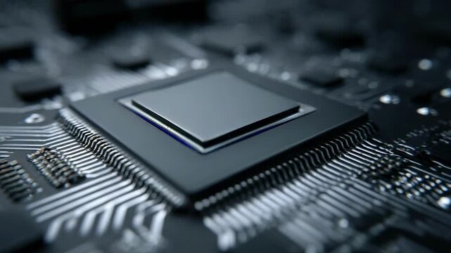 A close-up of a CPU on a motherboard with a blue glow.