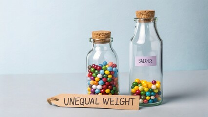 Two glass bottles depicting concept of unequal weight and balance