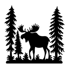 Majestic Moose Silhouette Amongst Evergreen Trees Creating a Natural Wilderness Scene
