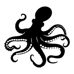 Obraz premium Black silhouette of an octopus with curled tentacles on white background