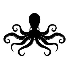 Elegant silhouette of an octopus with curly tentacles on a white background