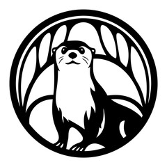 Elegant otter illustration inside a stylized circle, black and white contrast