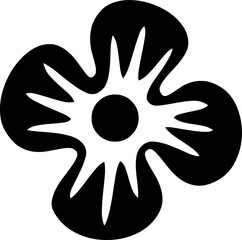 Black stylized flower silhouette icon isolated on white background