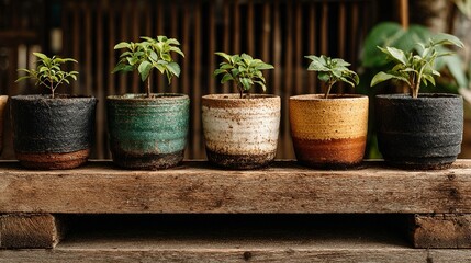 Fototapeta premium A row of empty pots beside flourishing plants, demonstrating a companya??s early losses in certain projects while nurturing others for eventual success.